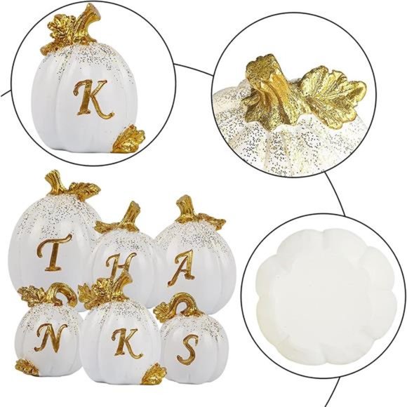 Set of 6 Thanksgiving Pumpkins, Resin Pumpkin, Thanks Tabletop Centerpieces - Picture 3 of 7